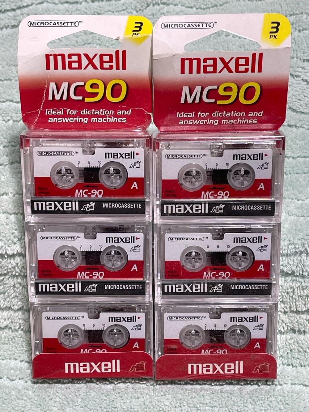 "MAXELL" MC-90 MICROCASSETTE TAPES 3 PACK, SET OF 2...NEVER BEEN USED OR OPENED.